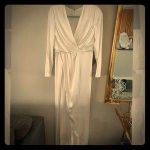 ASOS white satin long sleeve gown